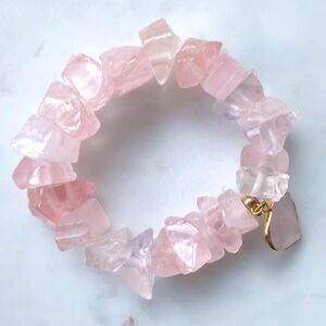 Chunky Rose Quartz Chip Bracelet Heat pendant Jewelry from Brazil